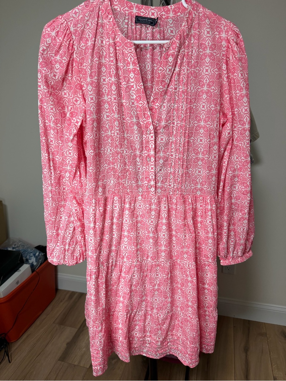 Vineyard Vines Pink Printed Long Sleeve V-Neck Dress
